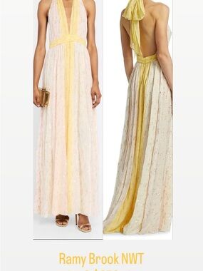 Ramy Brook Leigh Deep V-Neck Fil Coupe Halter Gown  size 2 Sold Out